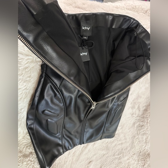 Khy black faux leathered mini dress. - Picture 3 of 14